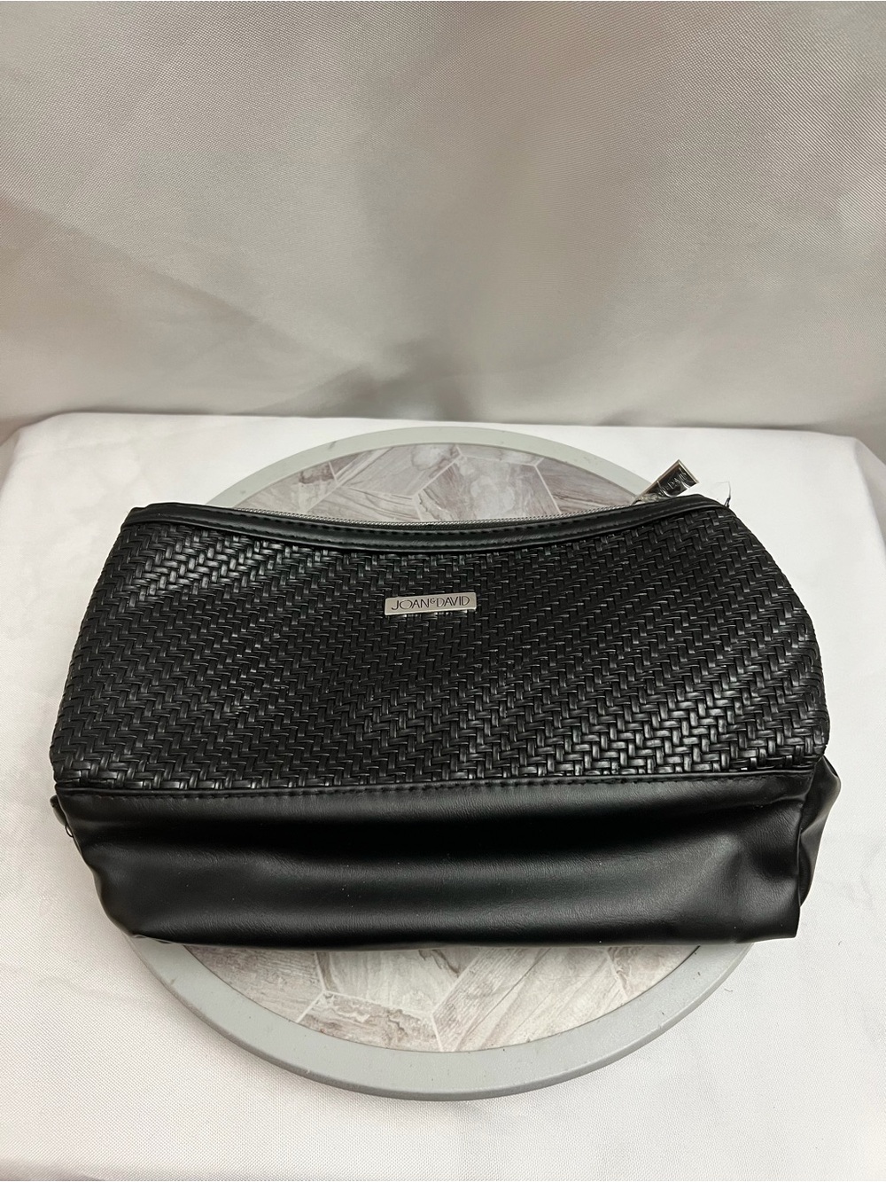 Joan & David Black Woven Travel Cosmetic Makeup Organizer Bag
